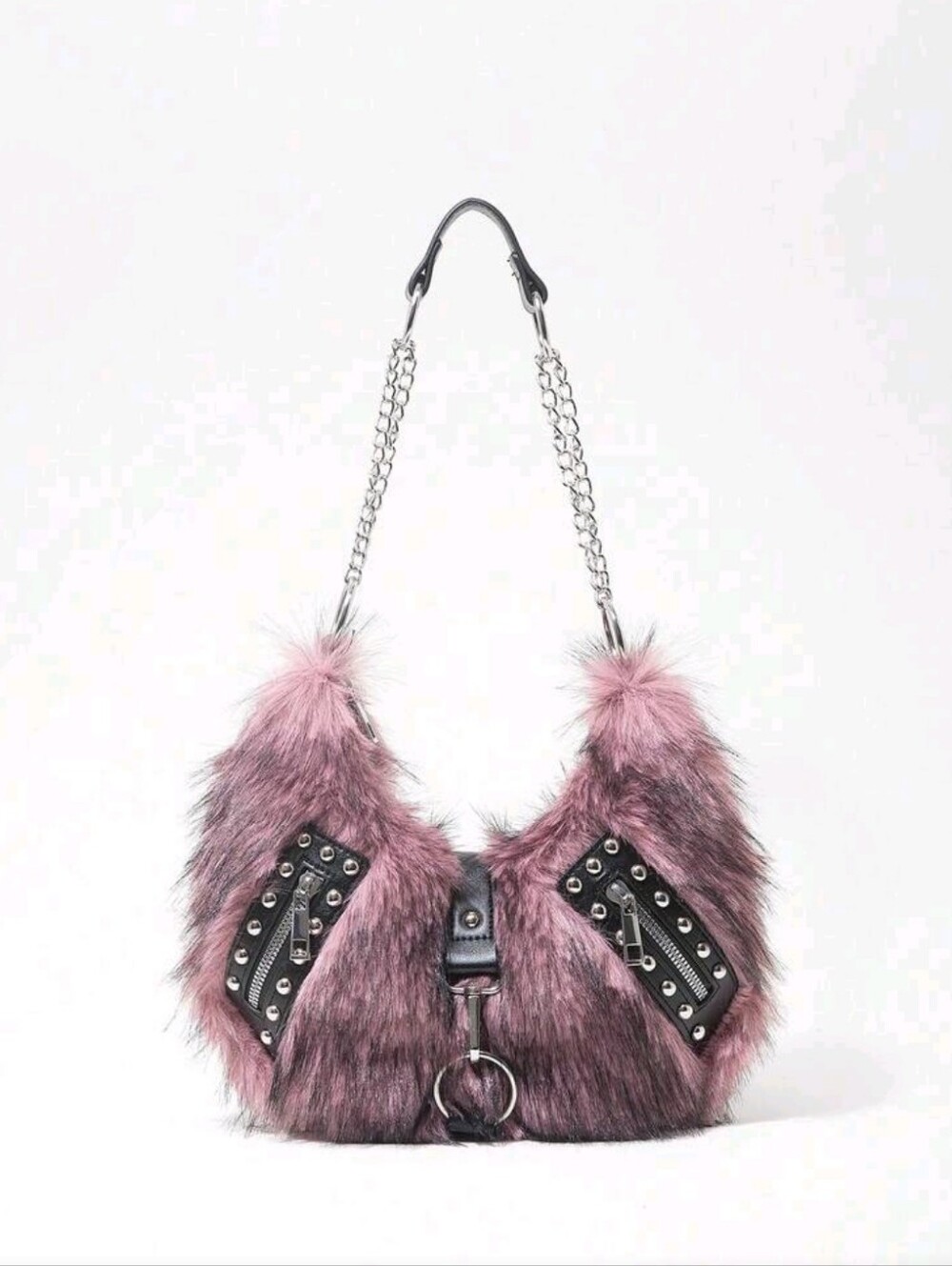 Faux Fur Pink Shoulder Bag with Chain Strap